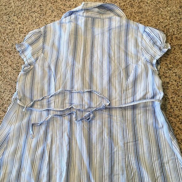 Oh! Mamma Size Medium Baby Doll Blue Top Blouse Tie Waist V Neck - Picture 12 of 12